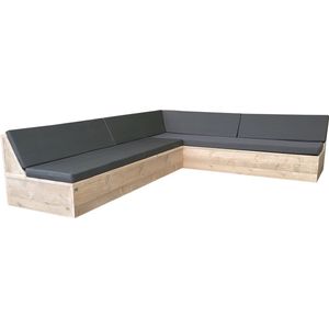 Wood4you Loungeset 13 steigerhout - GL-vorm - incl strakke kussens - 200cm - 240cm