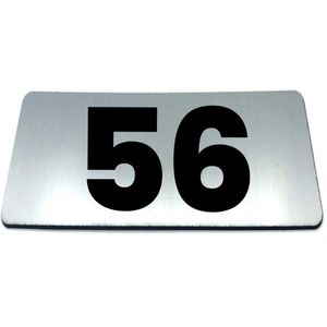 Nummerplaatje 56 - 80 x 50 x 1,6 mm - RVS-look geborsteld - Incl. 3M-tape | Nummerbordje - Deur en kamernummer - brievenbusnummers - Gratis verzending - 5 jaar garantie | Gratis Verzending