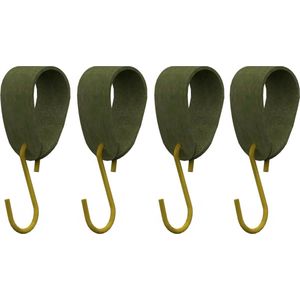 S-haakje Goud + leren hanger: SUEDE OLIVE - Maat M - set van 4- HOYA Living (S-haakjes - kapstokhaakje - handdoekhaakje - kapstokhaak - ophanghaken - S-haken)