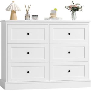 Witte Slaapkamer Commode met 6 Lades - Opbergkast Dressoir voor Woonkamer en Hal (108x40x87 cm)