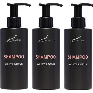 Shampoo White Lotus 300 ml - met pomp - zwarte fles - set van 3 stuks - voordeelverpaakking - haarverzorging