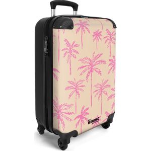 NoBoringSuitcases.com® - Handbagage koffer lichtgewicht - Reiskoffer trolley - Beige met roze palmbomen - Rolkoffer met wieltjes - Reistrolley - Past binnen 55x40x20 en 55x35x25