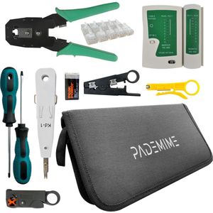 Netwerktester set | Complete netwerkset | Zelf kabels maken | Netwerkkabel tester | RJ45/Cat5/Cat5e/Cat6 | met UTP Krimptang | met opbergetui | inclusief 9v batterij