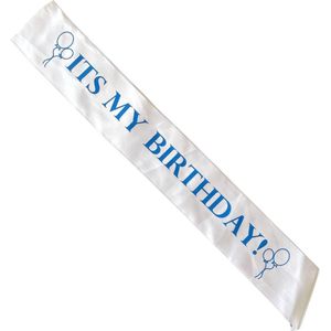 Its My Birthday Sjerp - Wit / Blauw - Polyester - 144 x 11 cm - 1 stuk - Verjaardag - Decoratie - Feest - Jarig