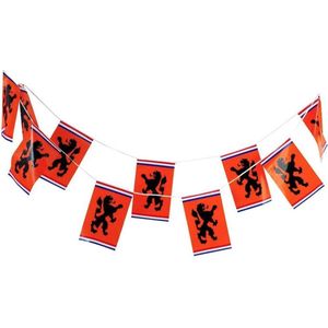 Oranje Vlaggetjes met Leeuw - Oranje vlaggenlijn - EK accessoires - Oranje versiering - EK 2021 - EK voetbal - 8 meter - 30 x 20cm - WK 2022 - Oranje Versiering