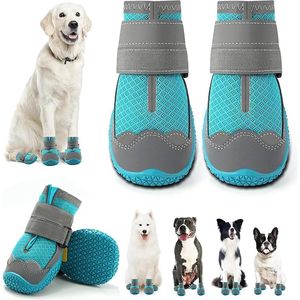 Ademende hondenschoenen pootbescherming 4 stuks - reflecterende riemen - klittenbandsluiting - outdoor sport - honden sneakers