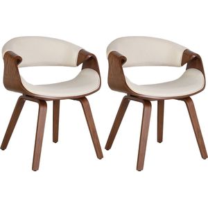 CLP Foley Set van 2 eetkamerstoelen - Met armleuning - Houten frame - eiche/creme Stof