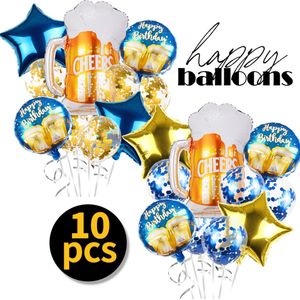 Happy Birthday Ballon *Verjaardag Decoratie * Folieballon Set Bier ballon * Beer Goud Blauwe Set *Blauwe Set van 5 stuks - Cheers - Feestje voor Bierdrinker(s) -Verjaardag Versiering