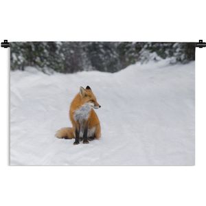 Wandkleed Bosleven - Vos in sneeuw Wandkleed katoen 180x120 cm - Wandtapijt met foto XXL / Groot formaat!