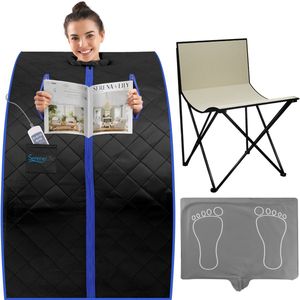 SereneLife, Draagbare Sauna voor Thuisgebruik-Infrarood Saunatent met Verwarmd Voetkussen en Opvouwbare Stoel-Saunabox-Compacte Persoonlijke Detox Sauna-Afstandsbediening-101,6 x 83,8 cm-Zwart