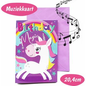 Verjaardagskaart Met Geluid – Eenhoorn Kaart met Muziek – Birthday Card - Kinderen - Verjaardag Muziekkaart – Ansichtkaarten - Muziekwenskaart – Unicorn Wenskaart Grappig- Verjaardagskaarten – Met Paarse Envelop