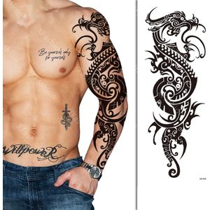 Tattoo Sleeve - Tribal Draak Dragon - Neptattoo Lichaam en Gezicht - Tijdelijke Henna Plak Tattoos - Nep Tatoeage - Fake Temporary Tattoo - Festival Make-up Outfit Volwassenen Kinderen