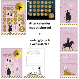 Sinterklaas aftelkalender met stickervel + verlanglijstje + drie wenskaarten - sinterklaas - aftelkalender - verlanglijstje - schoentje zetten - sinterklaas kalender