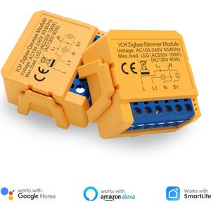 Zigbee Dimmer module - 1 kanaals- Hoge kwaliteit - Voor achter een bestaande schakelaar - Kleinste slimme dimmer module, Tuya, Zigbee2MQTT, Home Assistant, Google Home, Alexa, Homey