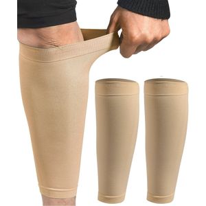 U Fit One 1 Paar Compressie Kuitbrace - Kuit Sleeve - Elastisch Verstelbaar Scheenbeen bandage - Versteviging - Beige
