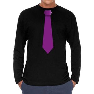 Stropdas paars long sleeve t-shirt zwart voor heren- zwart shirt met lange mouwen en stropdas bedrukking voor heren L