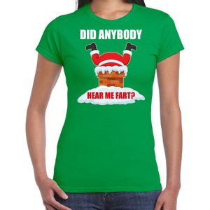 Fun Kerstshirt / Kerst t-shirt Did anybody hear my fart groen voor dames - Kerstkleding / Christmas outfit S