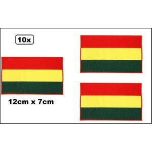 10x Strijkapplicaties vlag rood/geel/groen 12cm x 7cm - Carnaval thema party Limburg fun strijk applicatie stof