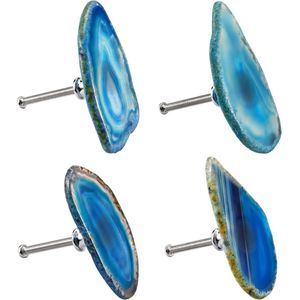 Set van 4 natuurlijke agaat meubelknoppen met schroef meubelknop handgreep kastknoppen voor kastladehandvatten kledingkasttrekhandvat (blauw)
