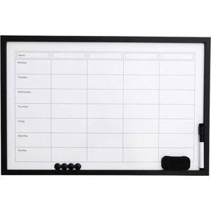 Magnetisch whiteboard Weekplanner Zwart - 40 x 60 cm - white board weekplanner