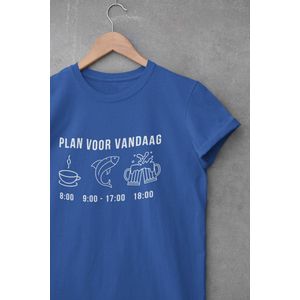 Shirt - Plan voor vandaag - Wurban Wear | Grappig shirt | Leuk cadeau | Unisex tshirt | Vissen | Grappig shirt voor vissers | Vis shirt | Visspullen | Kunstaas | Blauw & Zwart