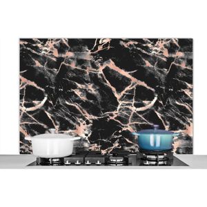 Spatscherm keuken 120x80 cm - Kookplaat achterwand Roségold - Marmer print - Patronen - Zwart - Muurbeschermer - Spatwand fornuis - Hoogwaardig aluminium