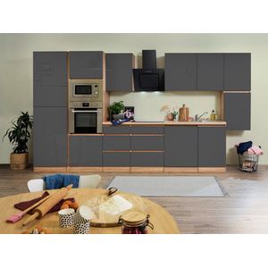 Goedkope keuken 395  cm - complete keuken met apparatuur Lorena  - Eiken/Grijs - soft close - keramische kookplaat - vaatwasser - afzuigkap - oven - magnetron  - spoelbak