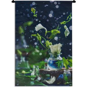 Wandkleed Stillevens Bloemen - Stilleven waterdroppens en bloemen Wandkleed katoen 120x180 cm - Wandtapijt met foto XXL / Groot formaat!