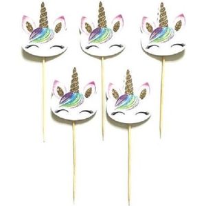 Cocktailprikkers - Taartprikkers - cupcakes - Unicorn - Gezicht met kuif - 36st