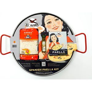 4-delig PAELLA PAN KIT VOOR STARTERS VOOR 4 PERSOONEN, 4-delig  met natuurlijke paellakruiden. Het perfecte en originele cadeau uit VALENCIA voor elke gelegenheid.