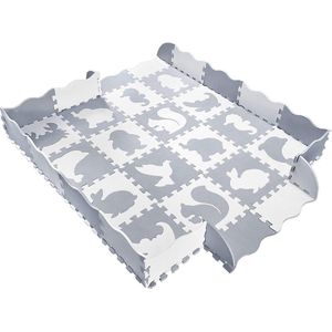 Maison Extravagante - Baby speelmat puzzel XL dierentuin met PVC opbergtas - Grijs - Wit - EVA schuim - 150x150x 1.2cm - Speelmat met rand - Speelbox