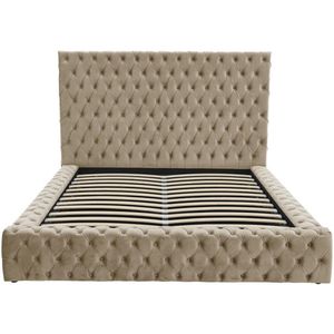 Vente-unique Bed met opbergruimte Chesterfield 180 x 200 cm - Velours - Taupegrijs - DULENI L 213 cm x H 138 cm x D 230 cm