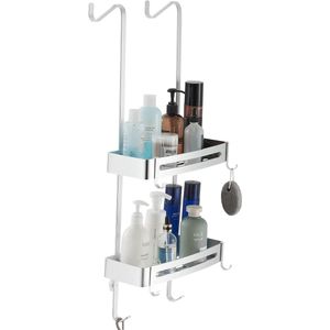 Douche Rek Over De Deur - Aluminium Douche Organizer - Roestvrij Stalen Badkamer Plank - Hangend Opbergsysteem - Douchemand met Haak - Roestbestendig Badkamer Rek - Zilver