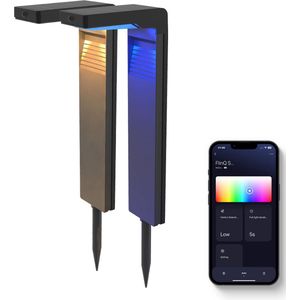 FlinQ Gaia - Smart Solar Tuinlamp- Solar Tuinverlichting - Zonne-energie - Wit en Gekleurd licht - Bewegingssensor - 2-pack - Zwart