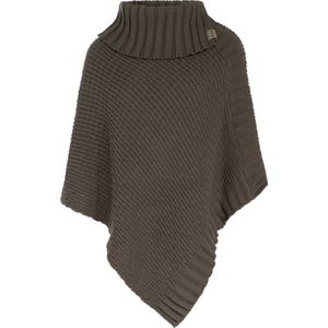 Knit Factory Nicky Gebreide Poncho - Met sjaal kraag - Dames Poncho - Gebreide mantel - Bruine winter poncho - Cappuccino - One Size