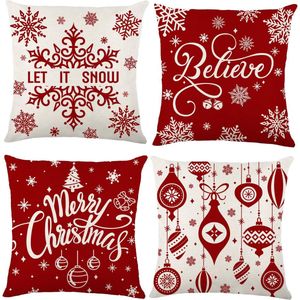 4 stuks rode kussenslopen Kerstmis, 45 x 45 cm Xmas kussensloop fijn linnen kussensloop kerstdecoratie voor woonkamer en slaapkamer