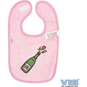 VIB® - Slabbetje Luxe velours - Champagnefles Girl (Roze) - Babykleertjes - Baby cadeau