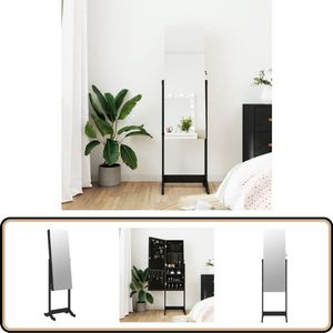 VidaXL Sieradenkast met Spiegel Zwart 42x38x152cm Sieradenkast - Juwelenkist - Spiegelsjuflade - Make Up Organizer - Decoratief Item