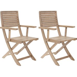 NATERIAL - Set van 2 SOLARIS tuinfauteuils met armleuningen - Tuinstoelen - Inklapbaar - Acacia - Beige