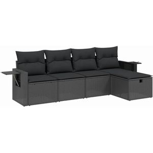vidaXL - 5-delige - Loungeset - met - kussens - poly - rattan - zwart