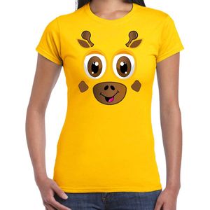 Bellatio Decorations dieren verkleed t-shirt dames - giraf gezicht - carnavalskleding - geel XL