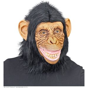 Widmann - Aap & Gorilla & Baviaan & King Kong Kostuum - Masker Chimpansee Aap Met Pluche Haren - Bruin, Zwart - Carnavalskleding - Verkleedkleding