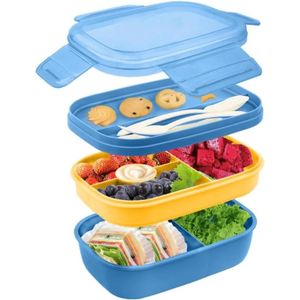 Bento Box Lunchbox 1900 ml, Broodtrommel met 5 Vakken, Duurzame Snackbox met Lepel, 2-Laagse Lunchbox voor Volwassenen en Kinderen, Broodtrommel voor School, Werk, Picknick, Reizen