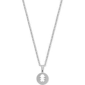 CO88 Collection 8CN-26437 Stalen Ketting met Hangertje - Meisje - 15mm - 40+5cm - Ankerschakel - 1,5mm - Cadeau voor haar - Staal - Zilverkleurig