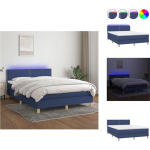 vidaXL Boxspring Blauw Multiplex - 193 x 144 cm - Verstelbaar hoofdbord - LED-verlichting - Pocketvering matras - Huidvriendelijk topmatras - Bed