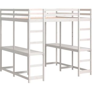 vidaXL - Hoogslaper - met - bureau - en - ladder - grenenhout - wit - 180x200 - cm