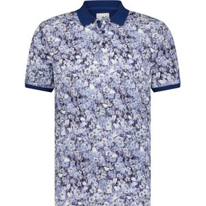 State of Art - Polo Pique Bloemenprint Donkerblauw - Regular-fit - Heren Poloshirt Maat XXL