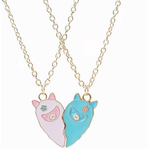 Kasey Vriendschapsketting Alpaca’s - BFF Ketting Voor 2 - Vriendschapskettingen - Vriendschap Cadeau - Roze & Lichtblauw - Goudkleurig