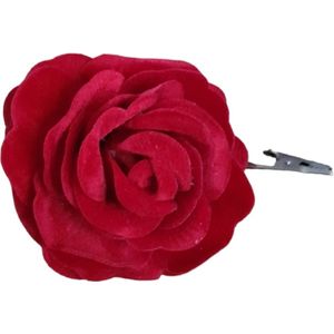 House of Seasons 8 stuks decoratieve bloemen roos rood op clip,vilt 13,5 cm