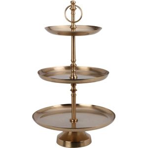 Home & Styling Etagere 3-laags - goudkleurig - RVS - H50 cm - Hightea/tapas/koekjes/taartjes serveerschaal